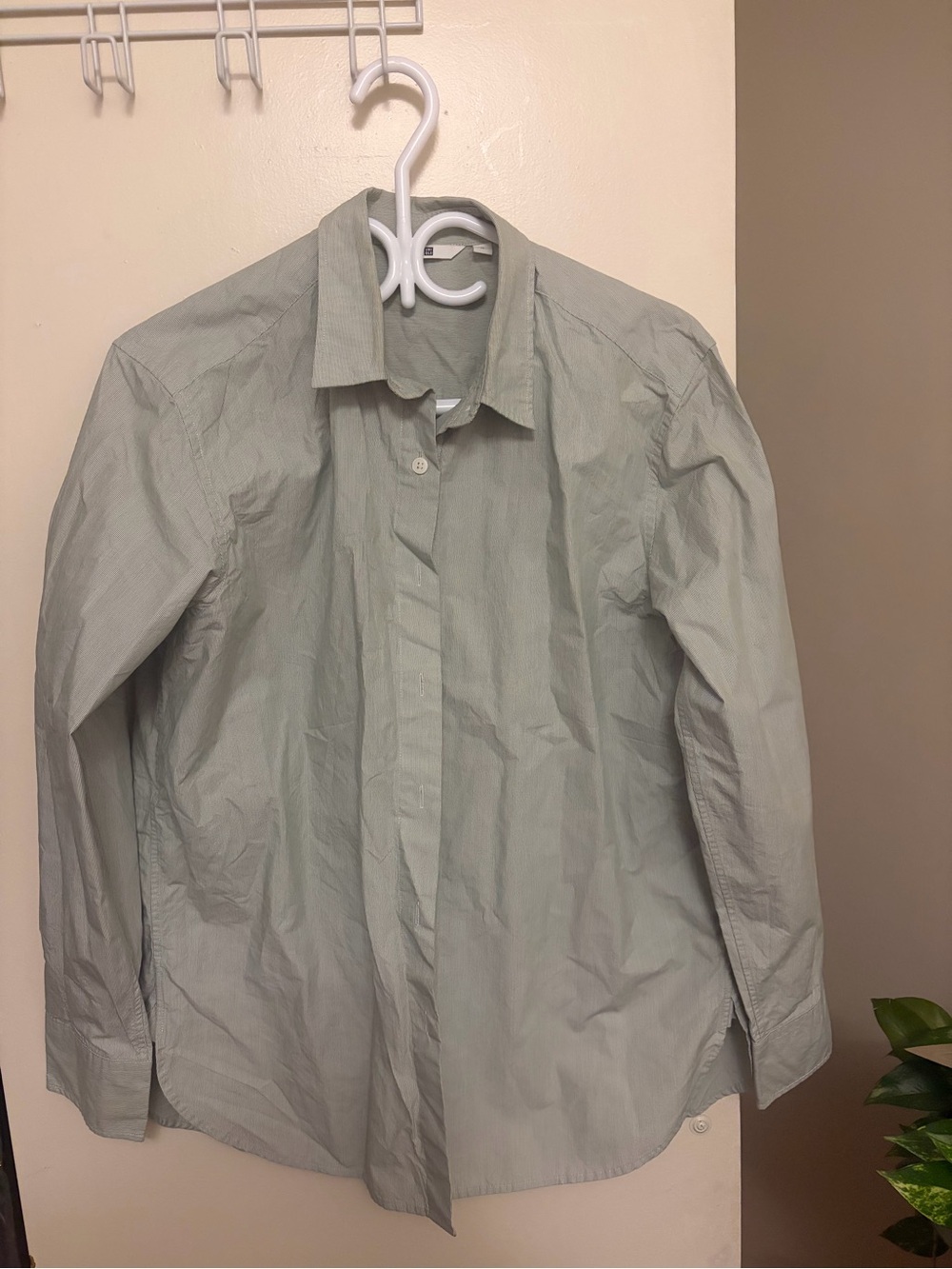 Light Green Striped Button-Up Cotton Dress Shirt